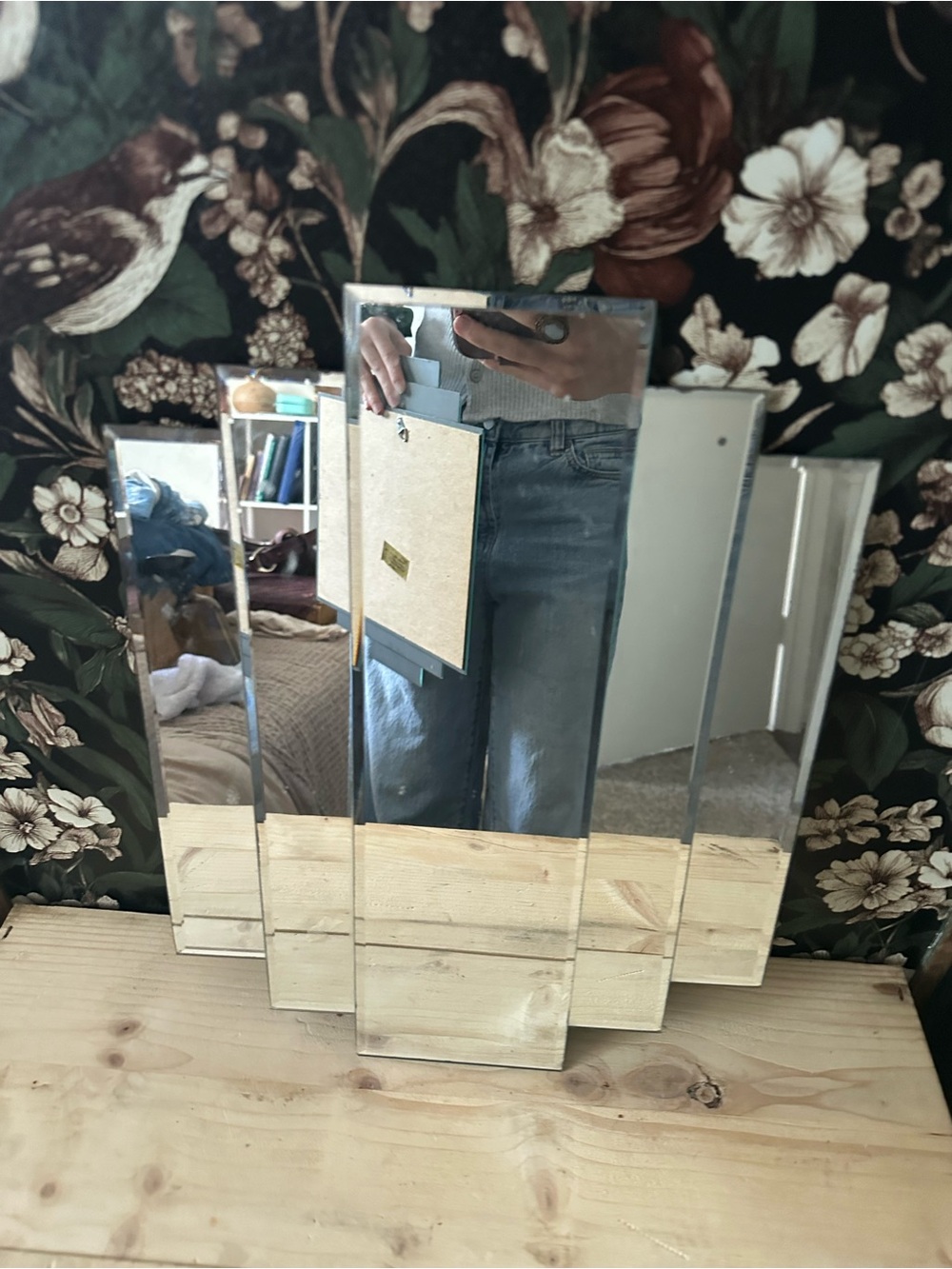 Vintage 1970s Art Deco 5 Panel Beveled Cascade Step Wall Mirror Brutalist